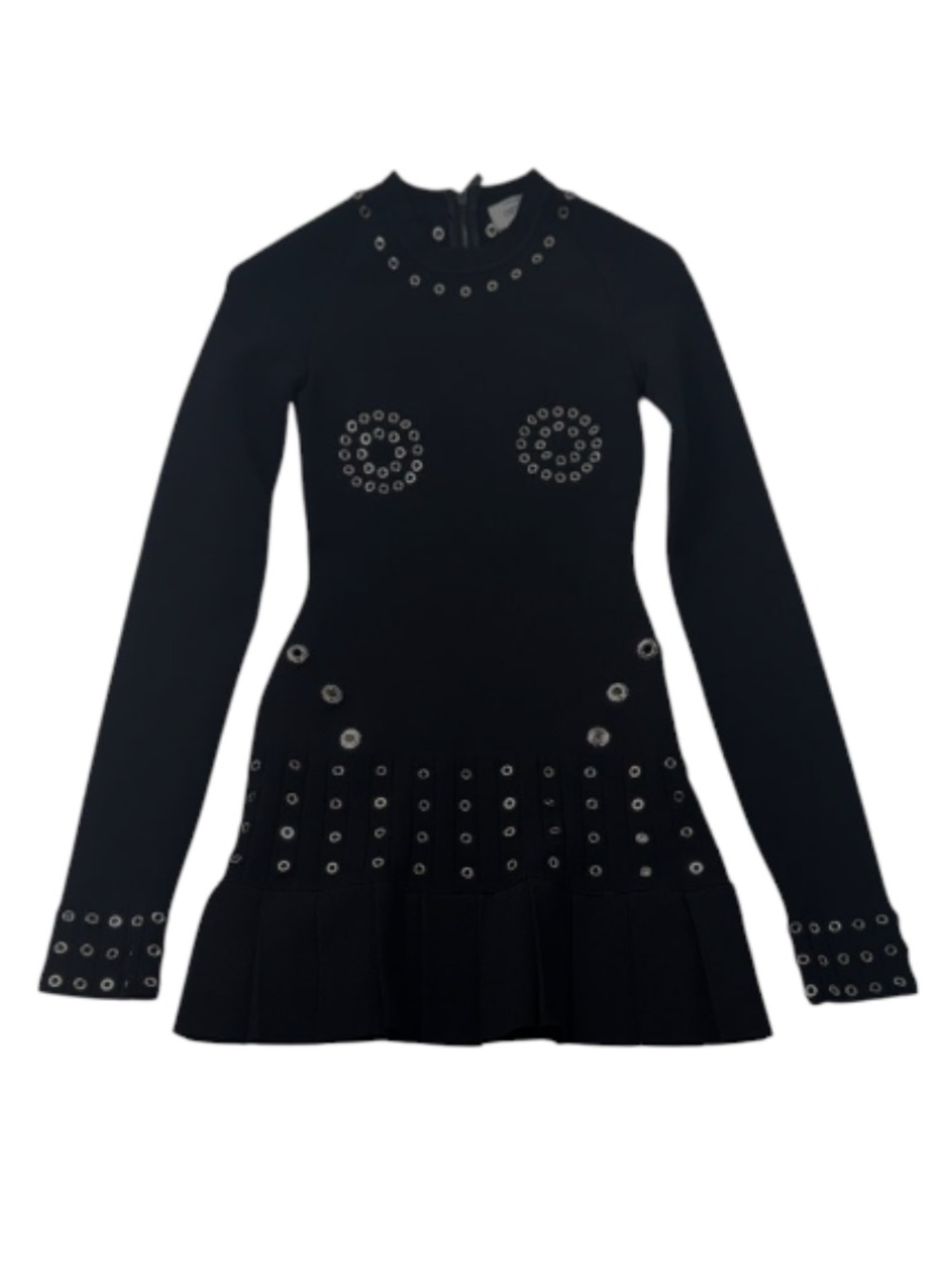 Off-White Black Long-Sleeve Grommet Detail Dress
